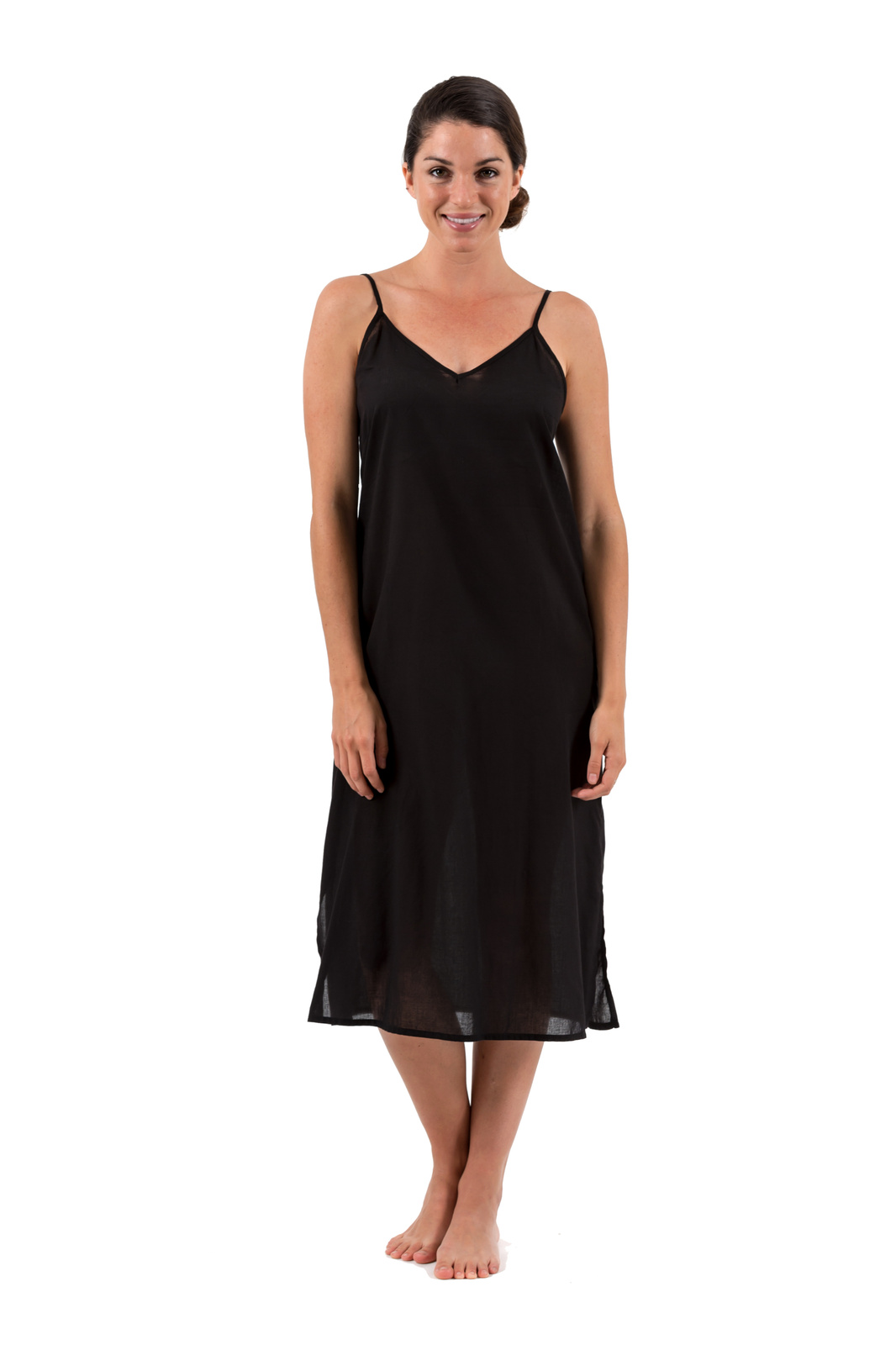 Long cotton maxi dress slip | Celine | Black, White, Crema