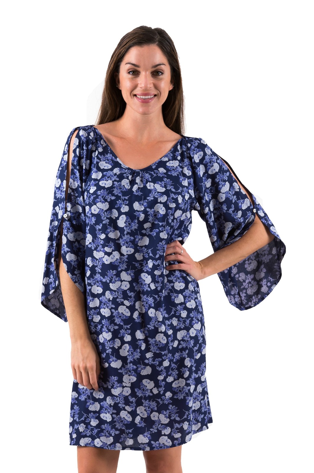 Mimi | Cool Open Sleeve Dress | Floral Blues