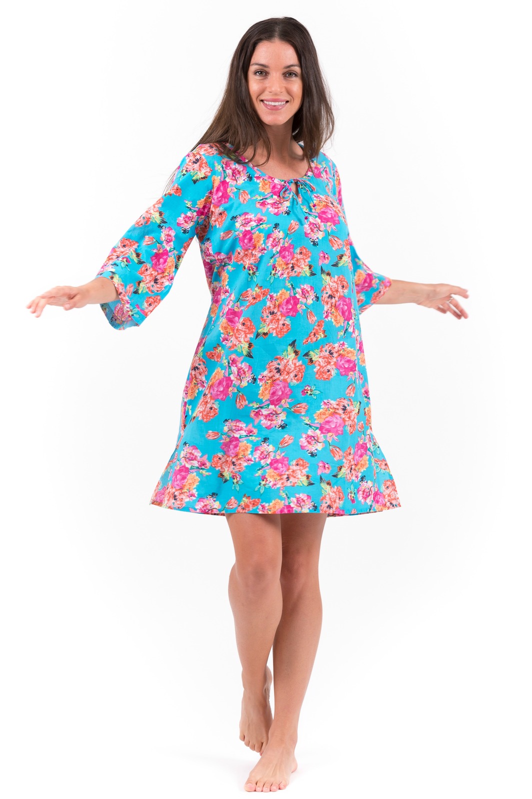 Tunic Dress | Cotton | Aloha Aqua Blossom | XS - 3XL
