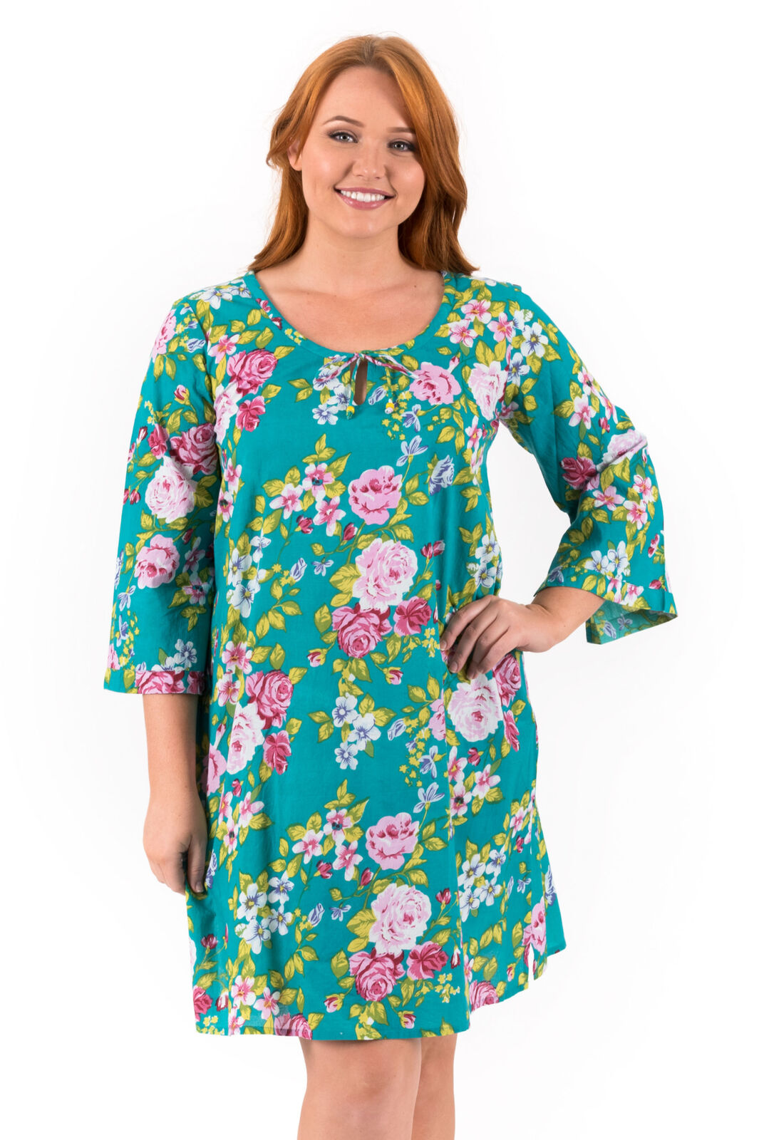 Cotton Tunic Dress | Aloha Teal Floral | XS - 3XL