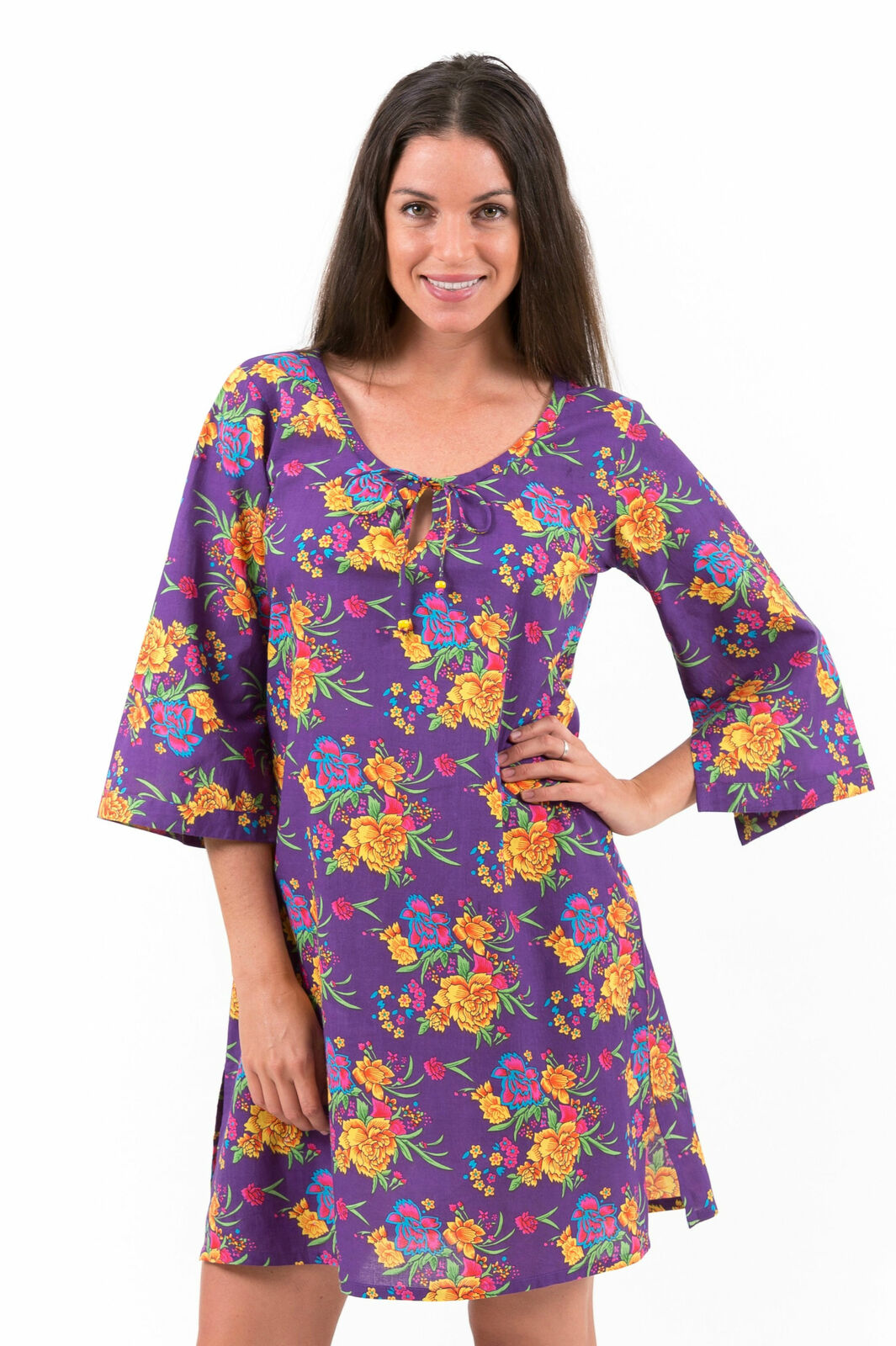 Cotton Tunic Dress | Aloha Purple Posy | XS - 3XL