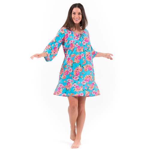 Beach Dress | Cotton | Aloha Aqua Blossom | XS - 3XL
