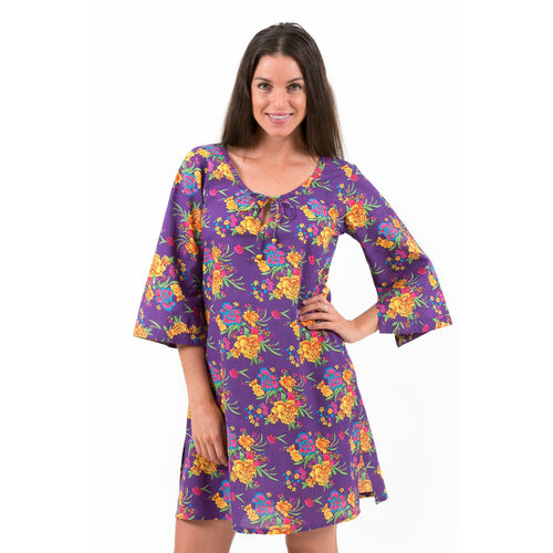 Cotton Tunic Dress | Aloha Purple Posy | XS - 3XL
