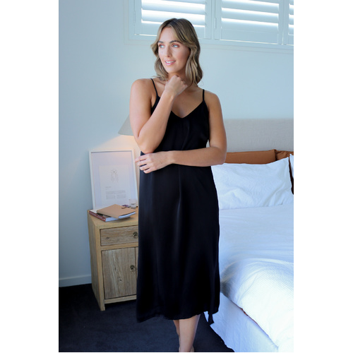 Maxi Slip Dress | Cotton Satin | Sophia | Black or White 